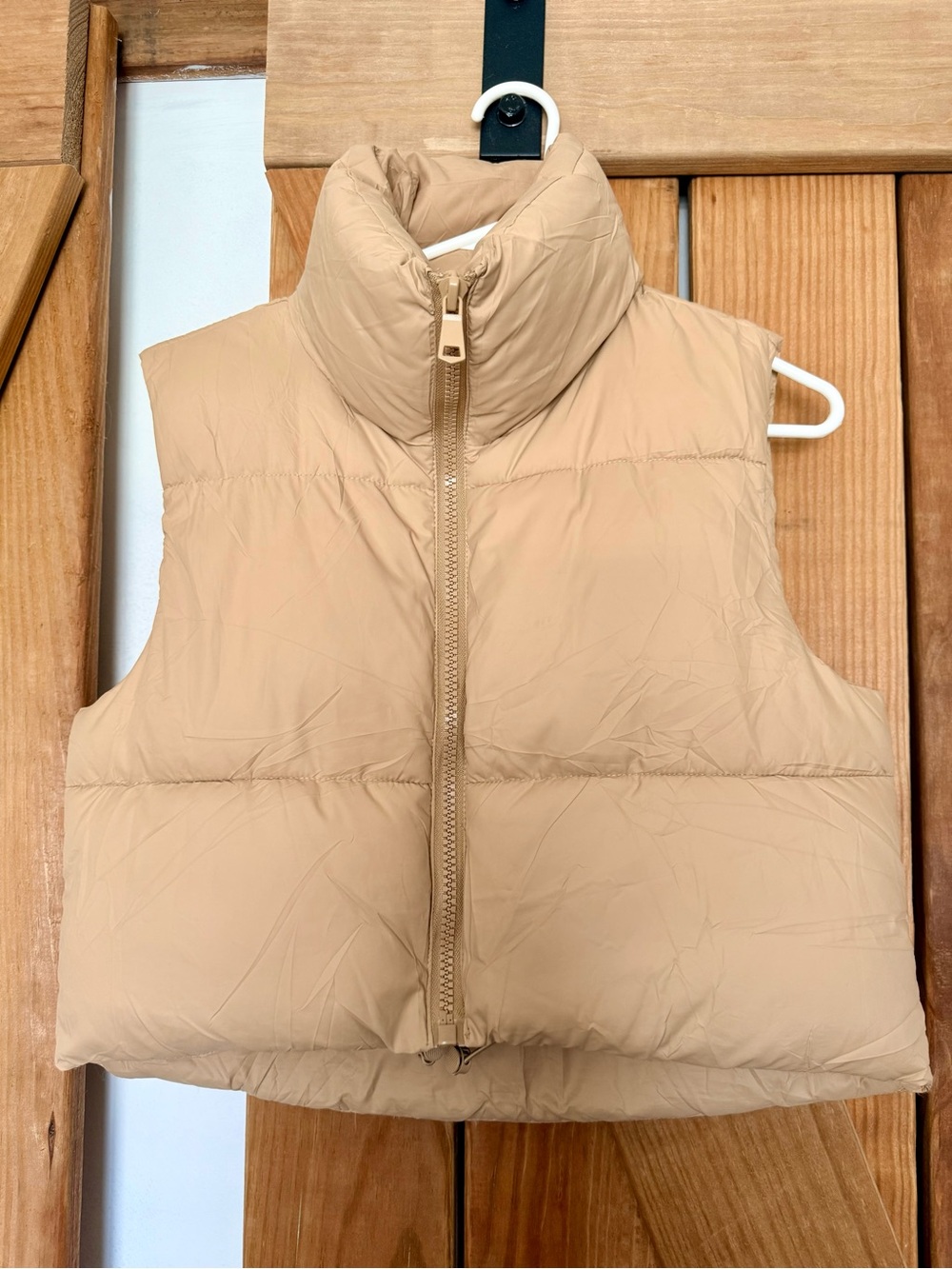 Cropped Puffer Vest in Beige - Women's Lightweight Winter Layer